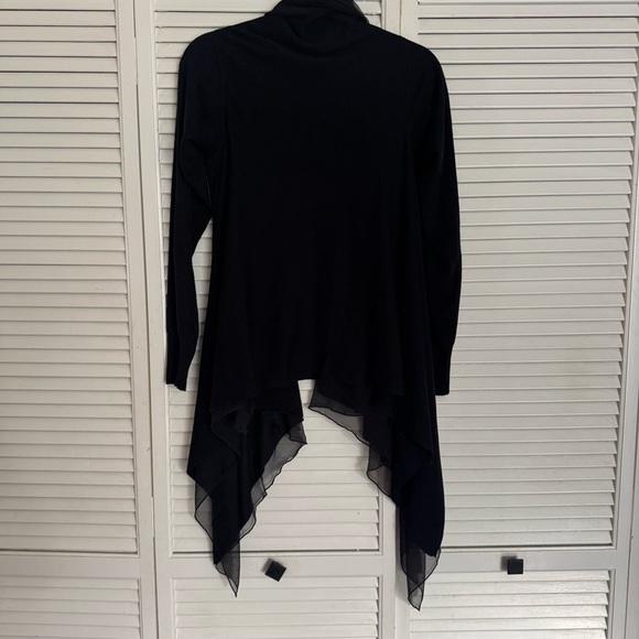 NÜ DENMARK black cardigan open front knit and chiffon high low fishtail medium - Picture 2 of 11